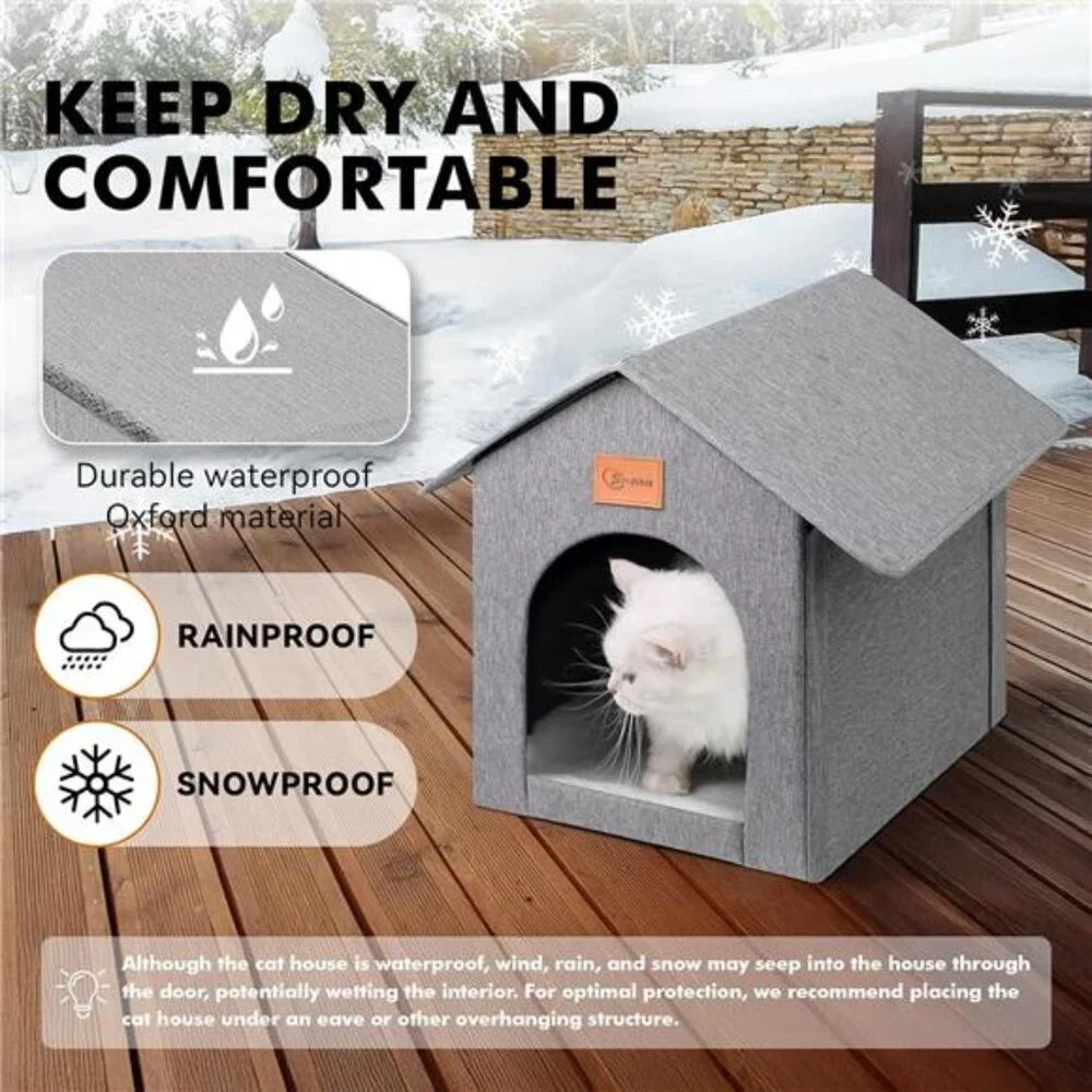 Outdoor Cat House Waterproof Insulated Cat Shelter Cozy Bed for Indoor Cats